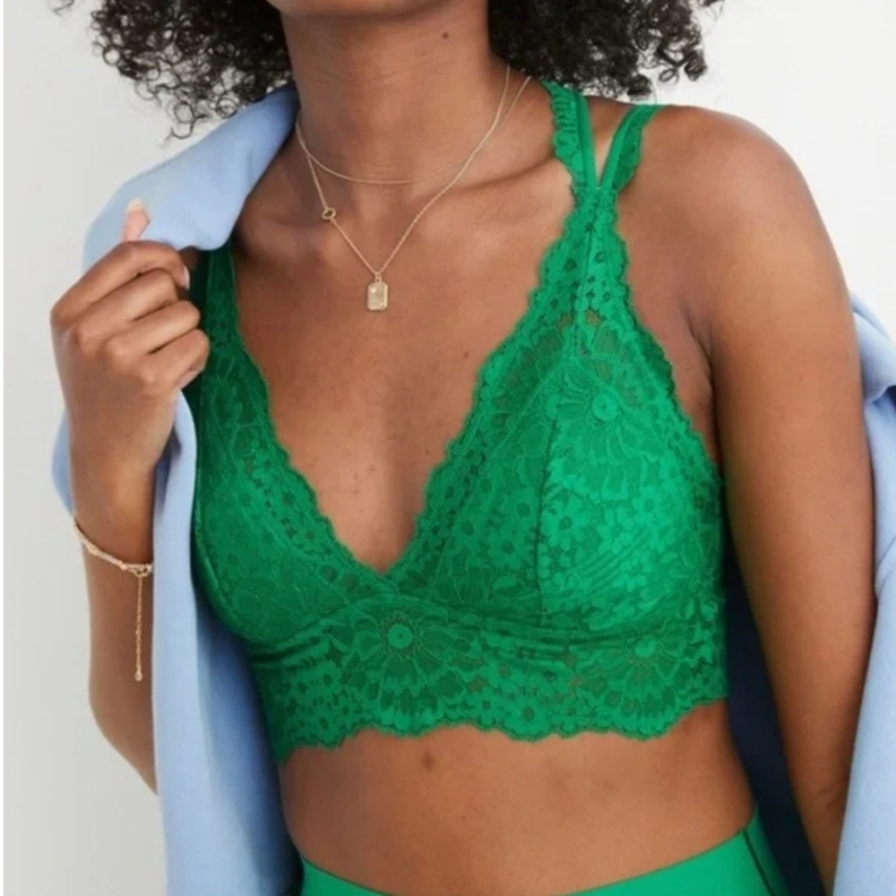 Aerie Fa La Lace Padded Bralette in Green Alpine Size Small NWT
